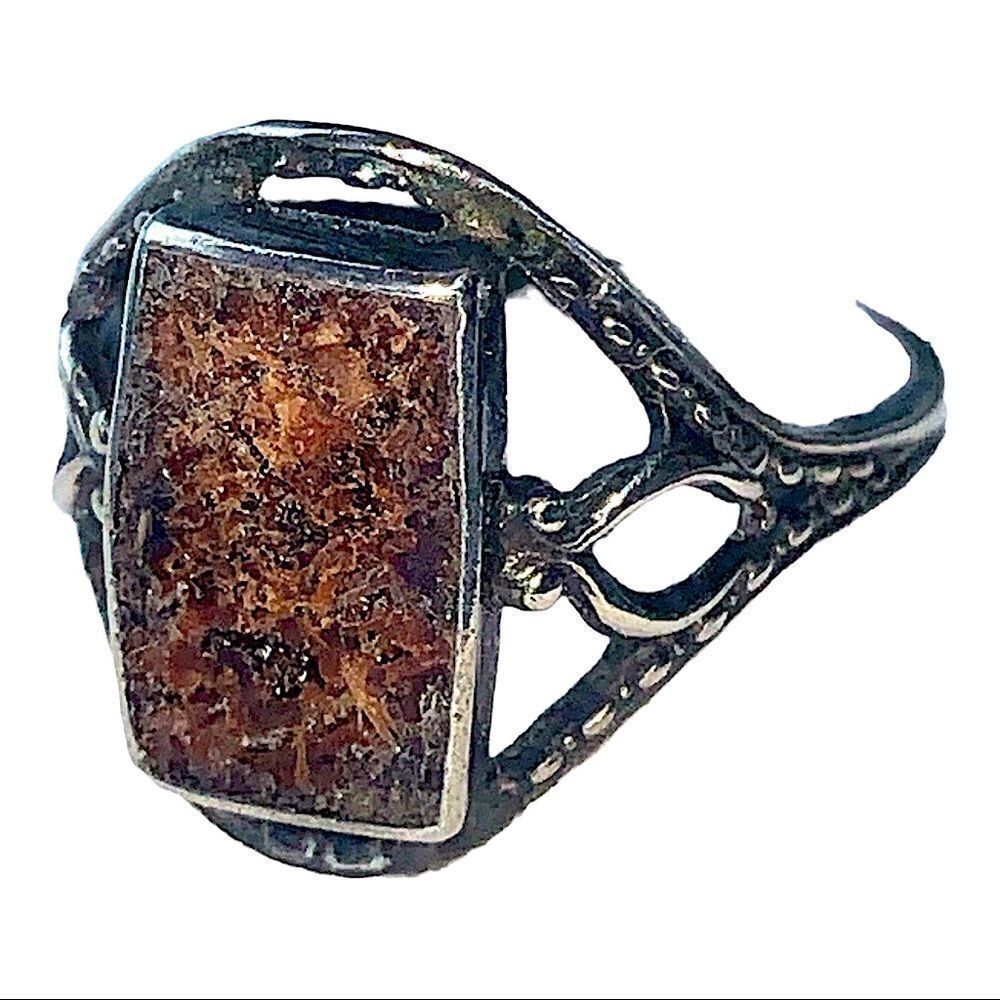 Antique sterling silver and coral ring size 6 (adjustable)
